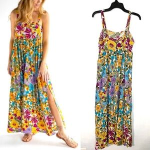 Natural Life Patti Side Slit Maxi Dress Vintage Summer Floral Motif M
